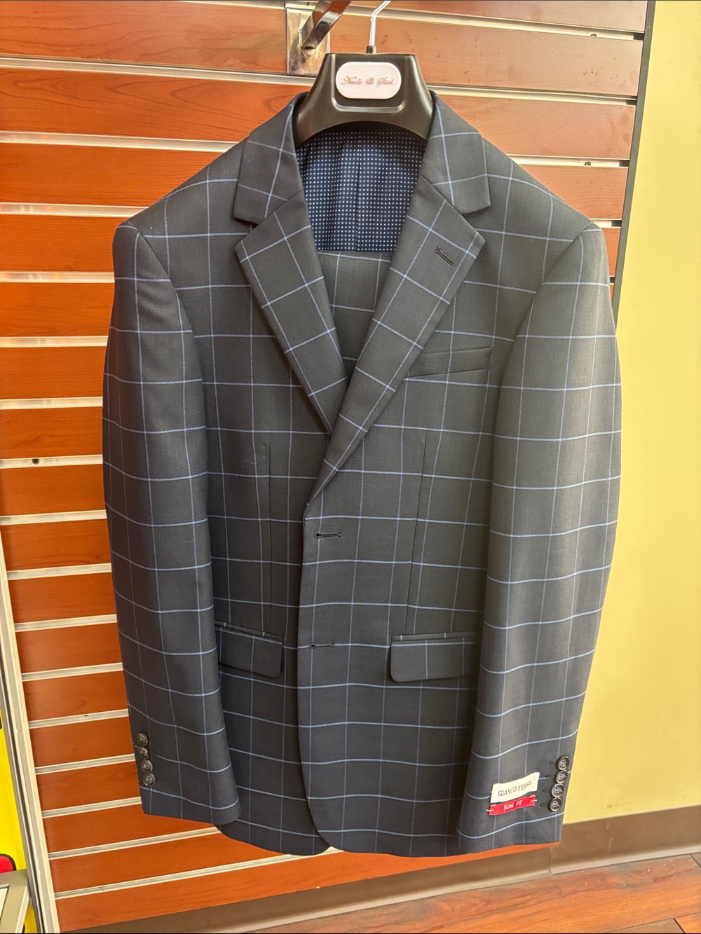 Men's Navy Windowpane Blazer - Tailored Two-Button Sport Coat